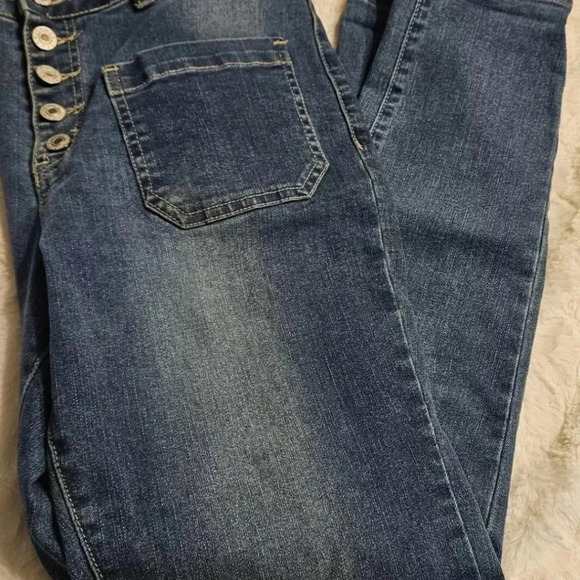 Women Medium Blue Button Fly Skinny Jeans Front Pocket Stretch Women's Sz M - Picture 2 of 10